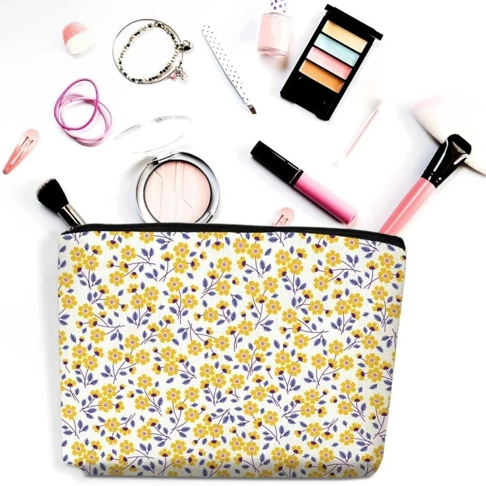 Brand new Floral Yellow & Purple Zip Cosmetic Pouch